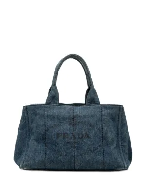 Prada Pre-Owned 2013-2026 Small Denim Canapa Logo Satchel | Blue