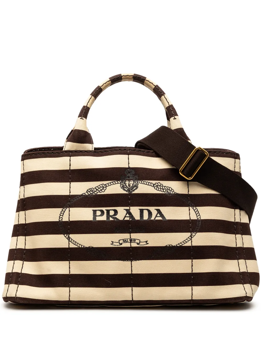 Prada Pre-Owned 2013-2026 Canvas Canapa Righe Striped satchel - Brown