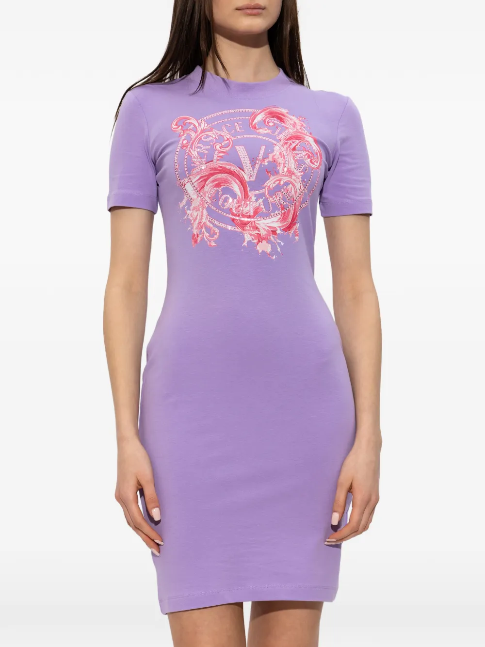 Versace Jeans Couture T-shirt jurk met print Paars