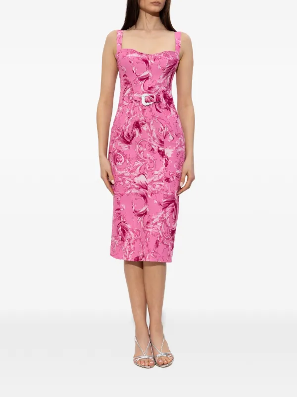 Versace Patterned Dress With Belt - Pink