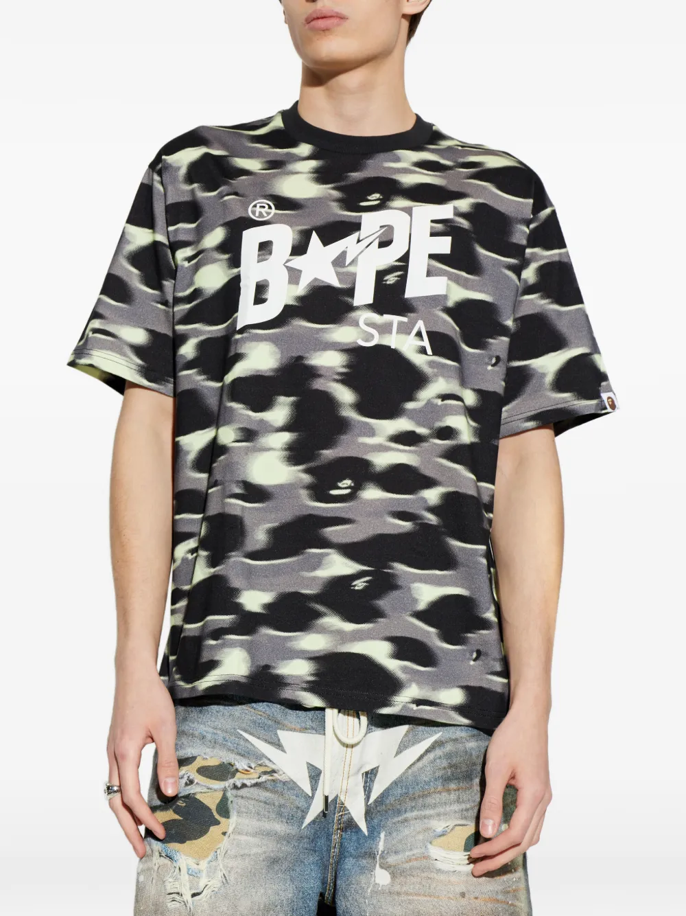 A BATHING APE T-shirt met camouflageprint Zwart