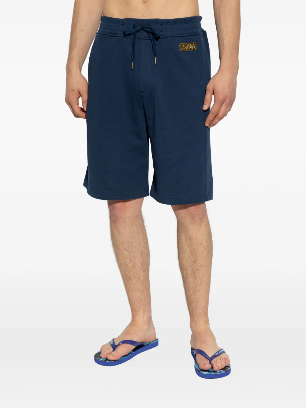 Versace Jeans Couture Katoenen shorts met trekkoord en logopatch Blauw