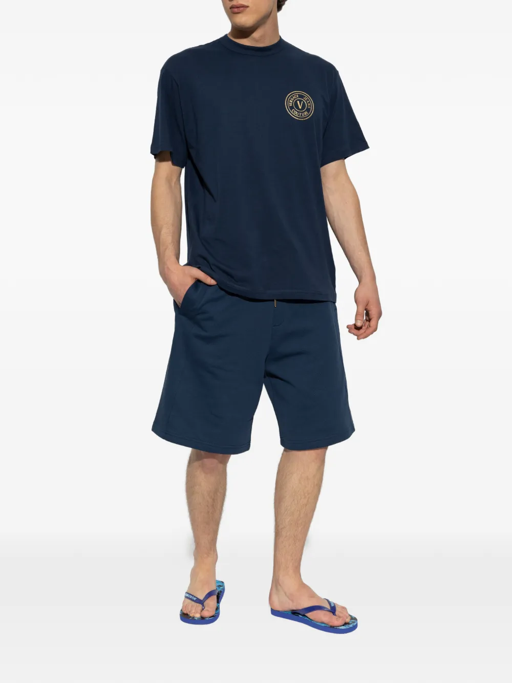 Versace Jeans Couture Katoenen shorts met trekkoord en logopatch Blauw