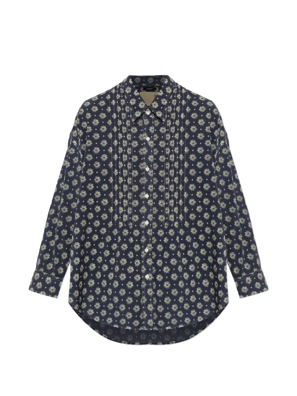 R13 pintuck-details drop-neck floral-print cotton shirt - Blu
