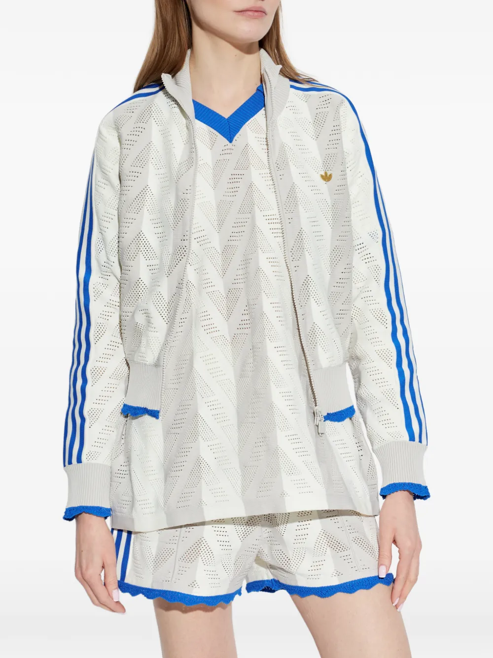 adidas Opengebreide gestreepte sweater Grijs
