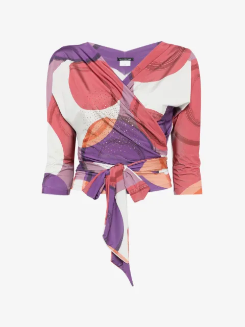 LE RJTANGE blusa cruzada con estampado abstracto