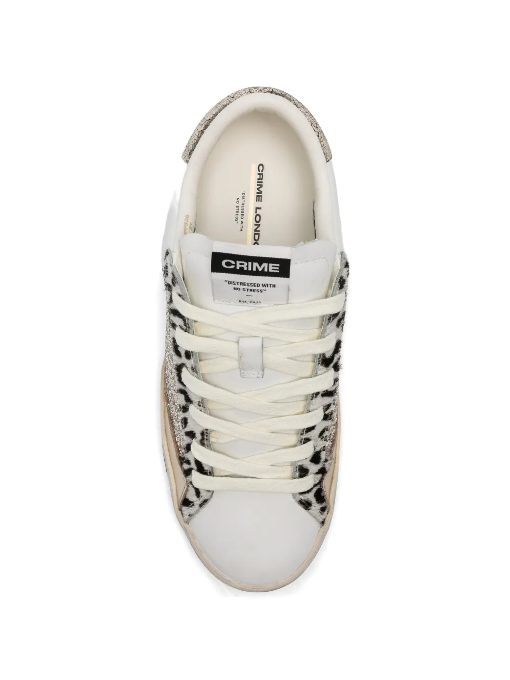 Crime London Distressed animal-print glitter sneakers Wit