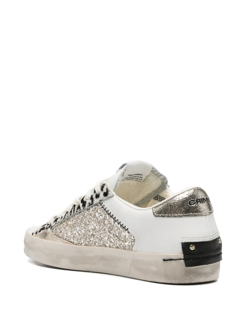 Crime London Distressed animal-print glitter sneakers Wit