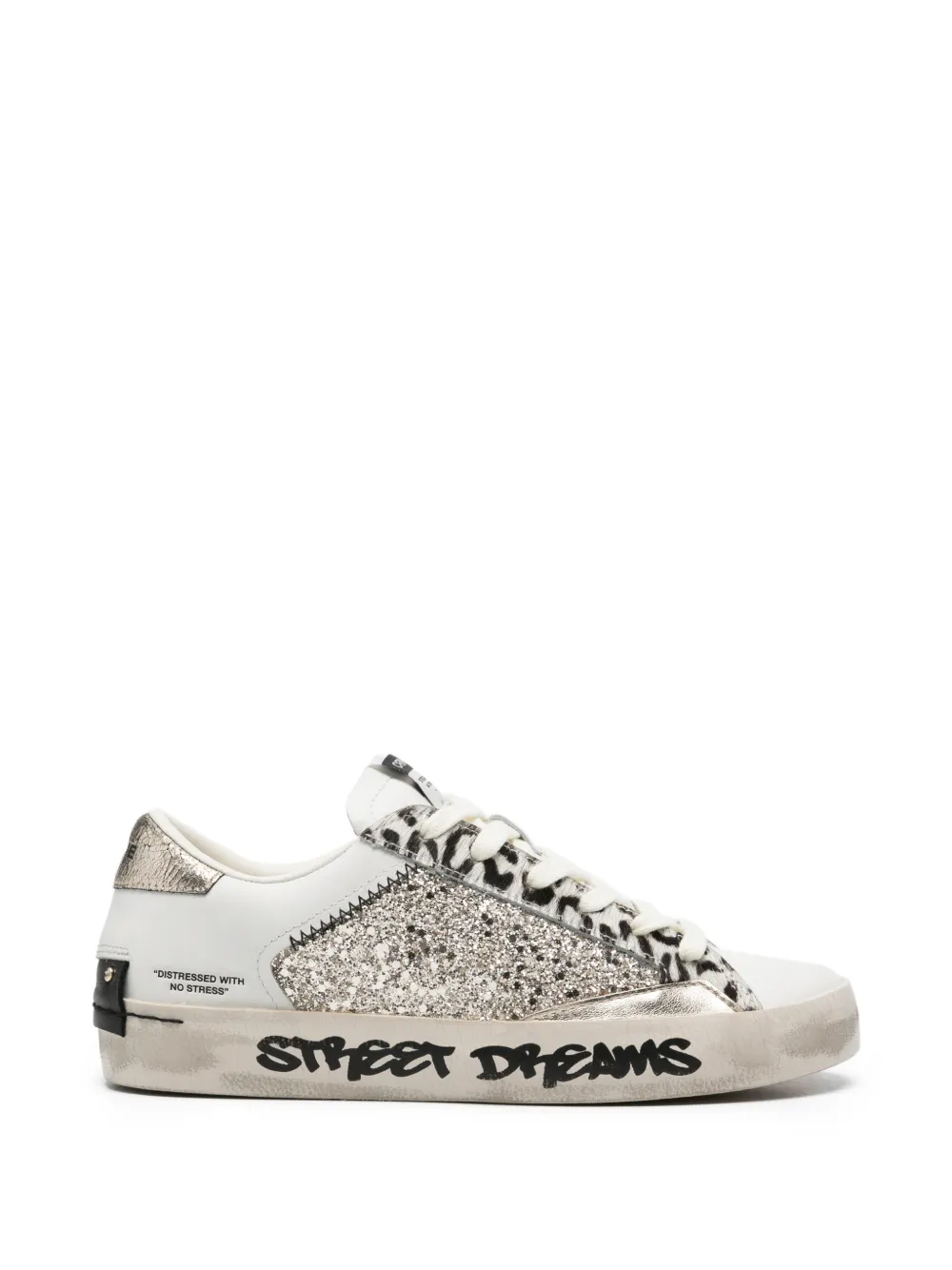 Crime London Sneakers met dierenprint en glitter Wit