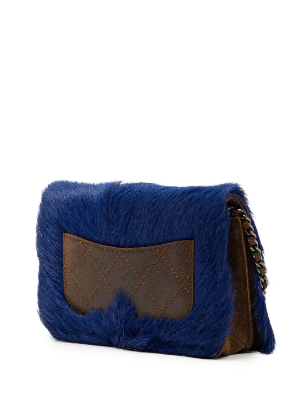  Chanel Pre-owned 2013-2014 Paris Edinburgh Fur And Distressed Leather Wallet On Chain Crossbody Bag - Blue 