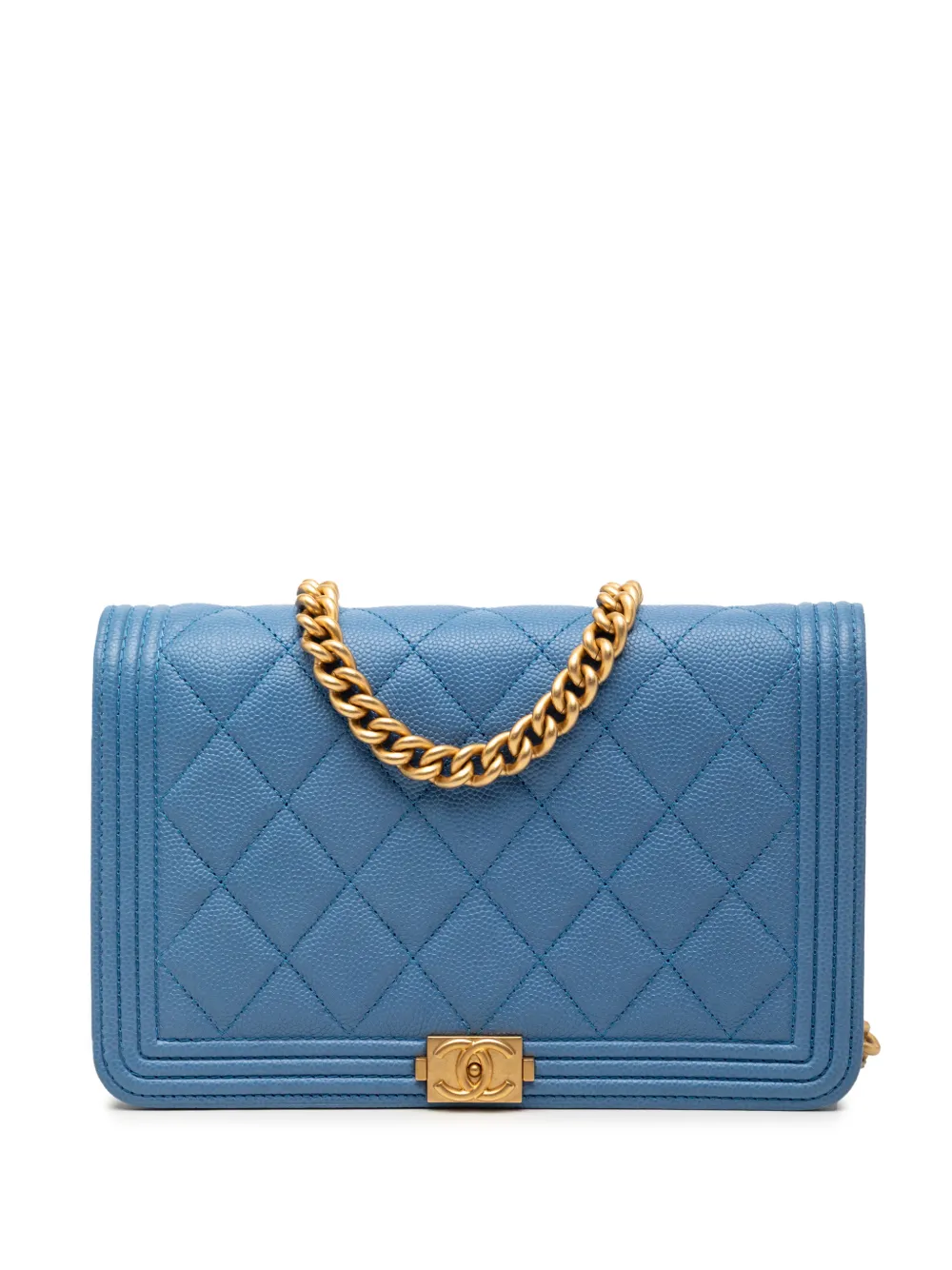 CHANEL Pre-Owned 2021 Quilted Caviar Boy Wallet on Chain crossbody bag - Blu