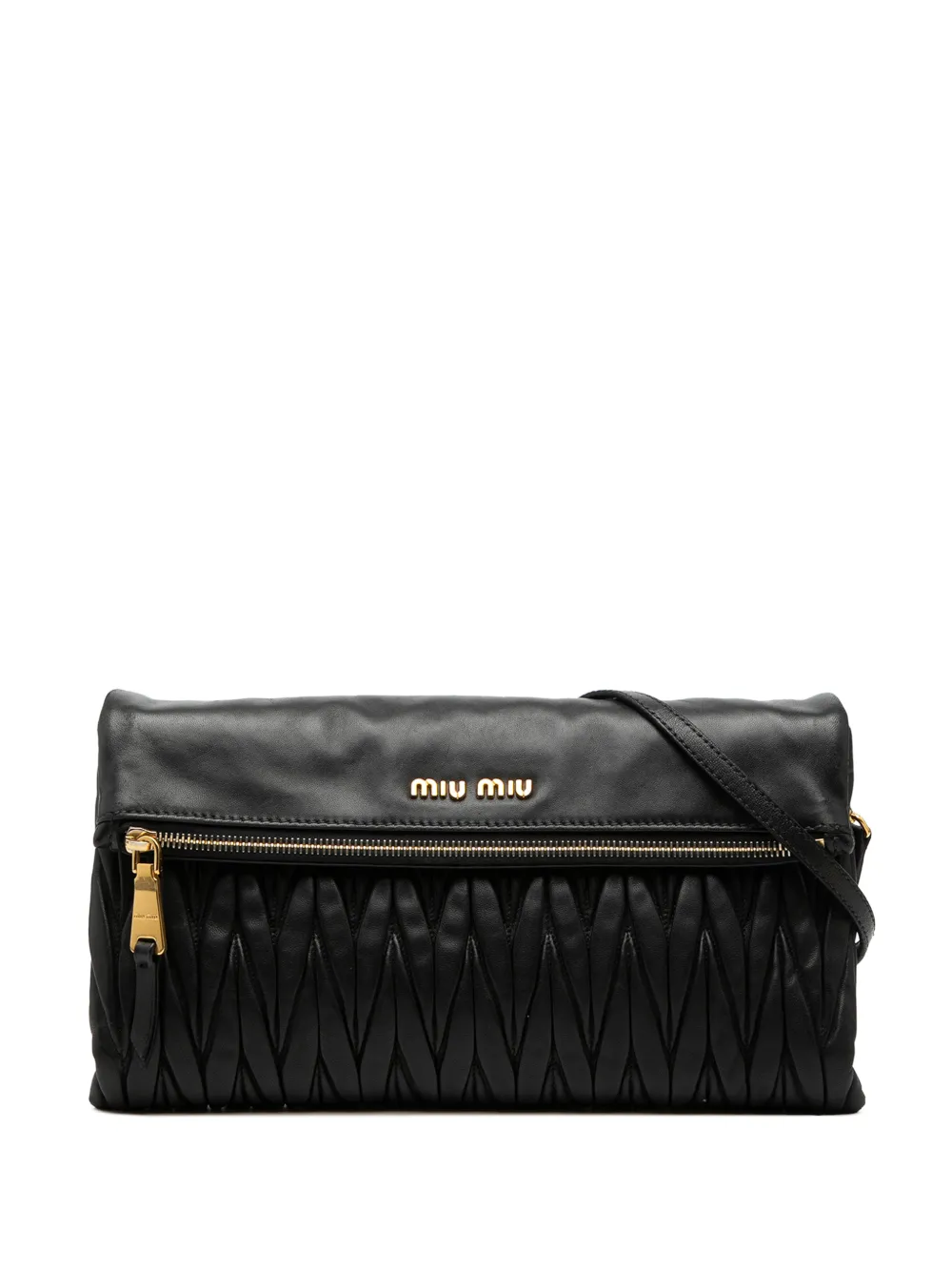 Miu Miu Pre-Owned 2010-2025 Matelasse Nappa Leather Zip Fold Over crossbody bag - Nero