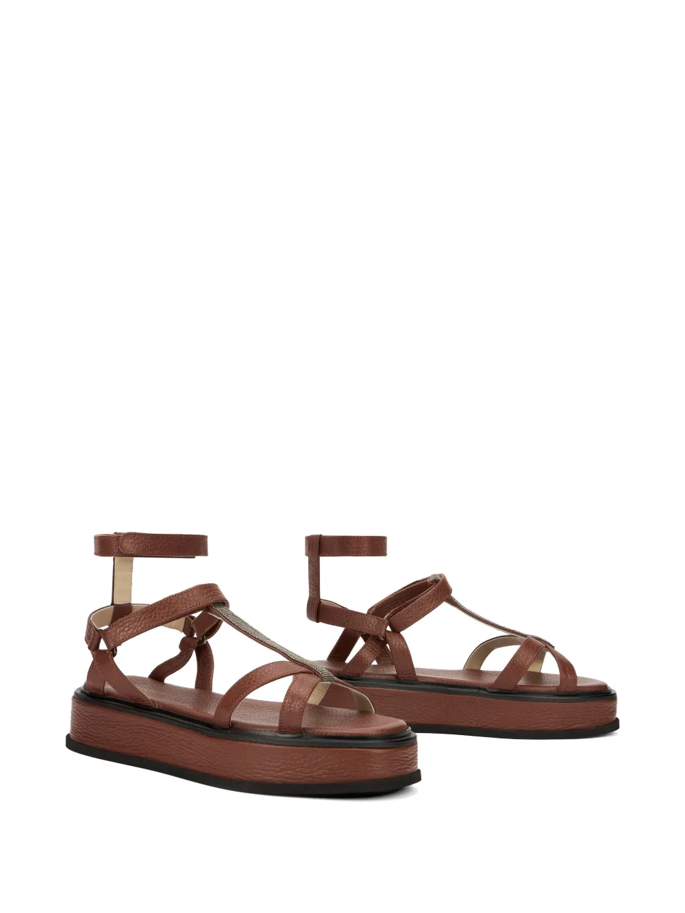 Fabiana Filippi Leren sandalen met geweven bandje Bruin