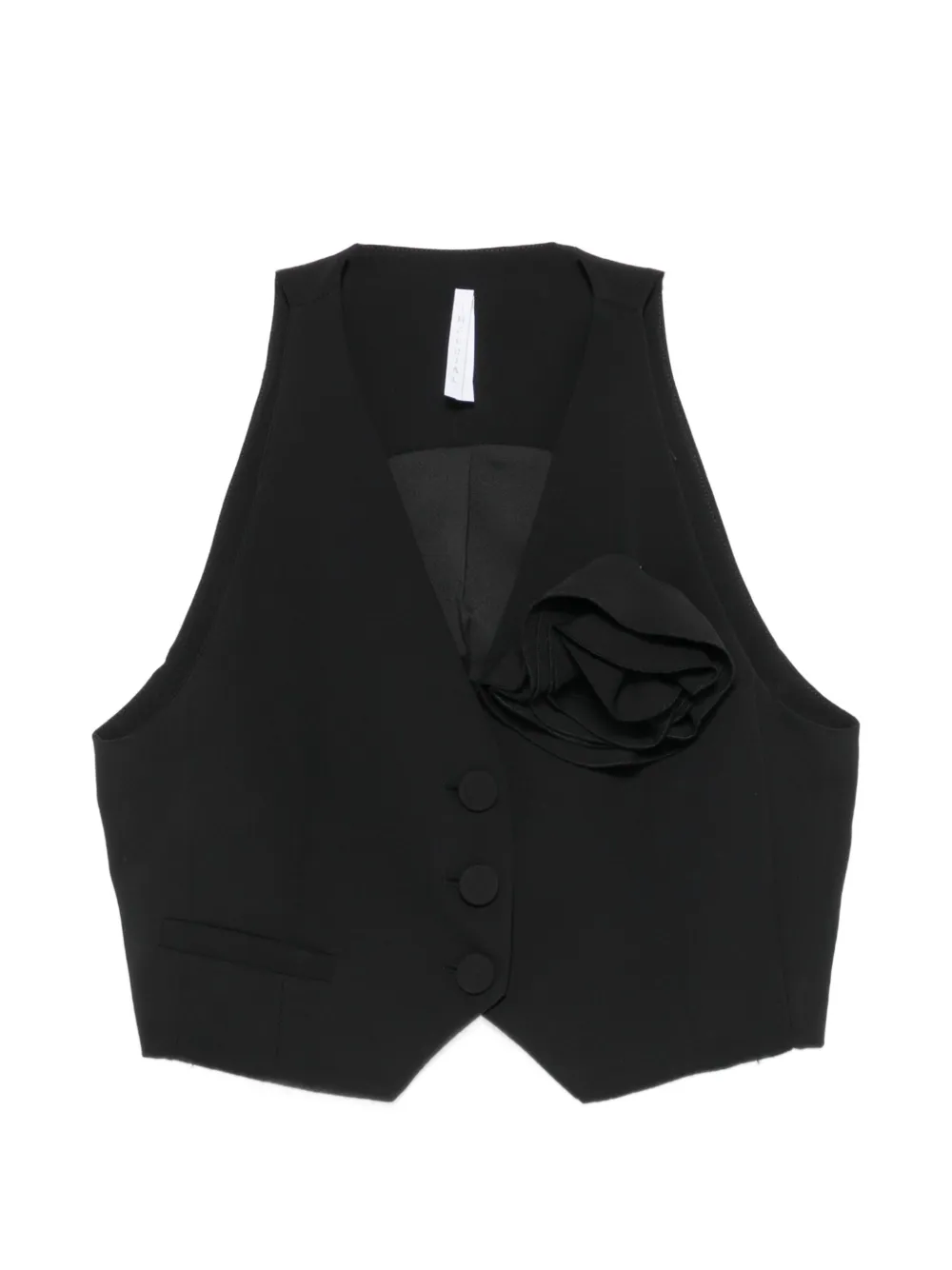 IMPERIAL floral-appliqué cropped top - Nero