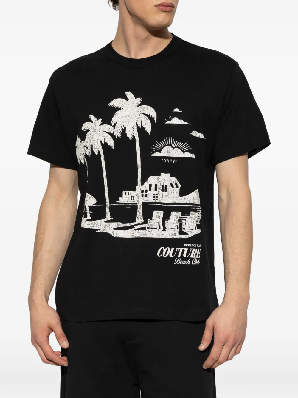 Versace Jeans Couture Verfraaid T-shirt Zwart