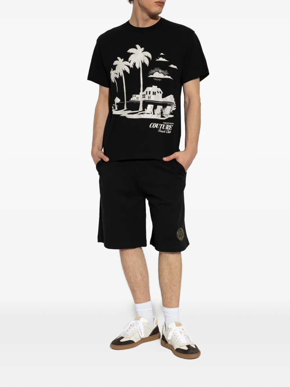 Versace Jeans Couture Verfraaid T-shirt Zwart