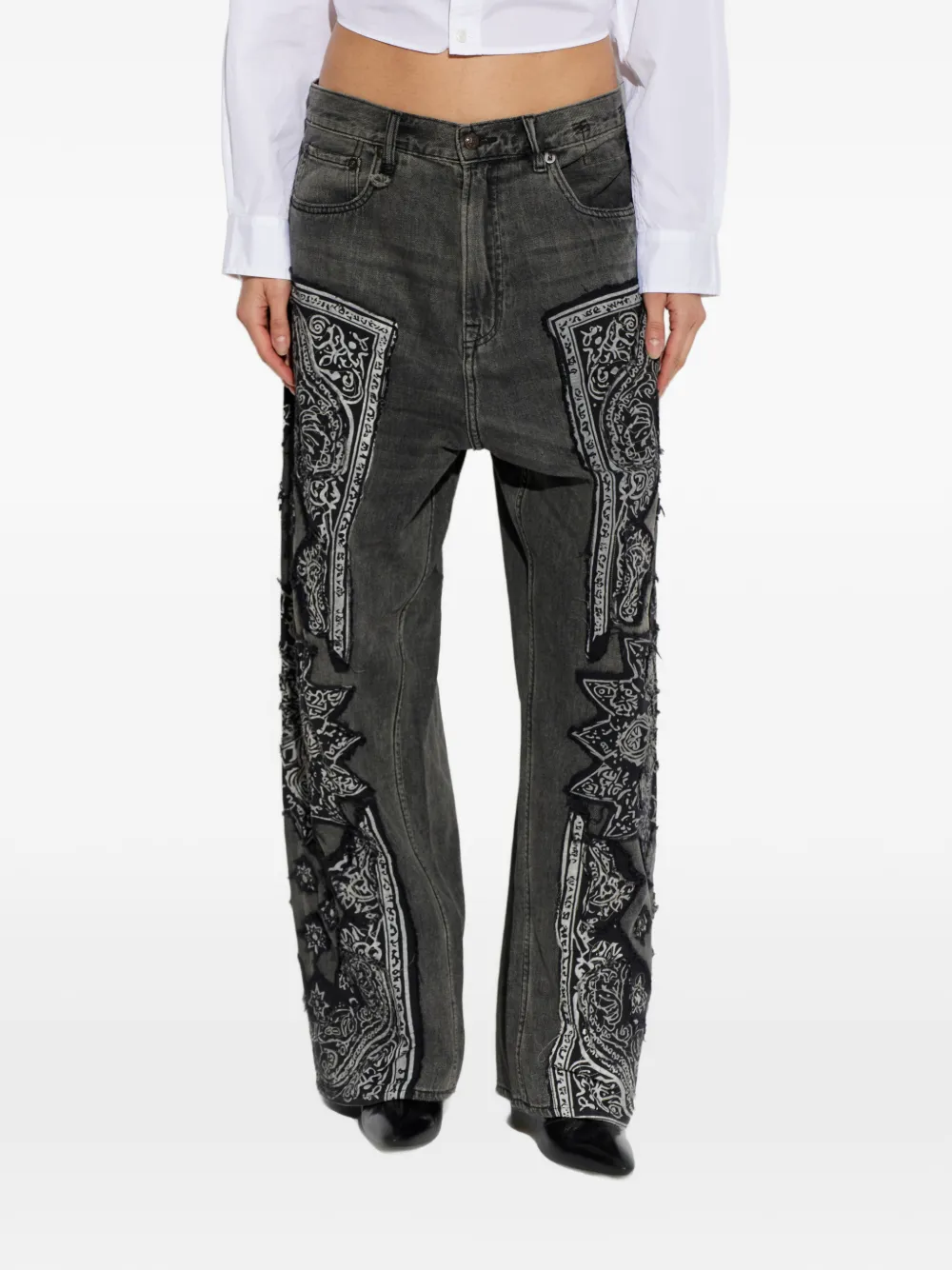  R13 Vaqueros Con Aplique De Bandana - Gris 