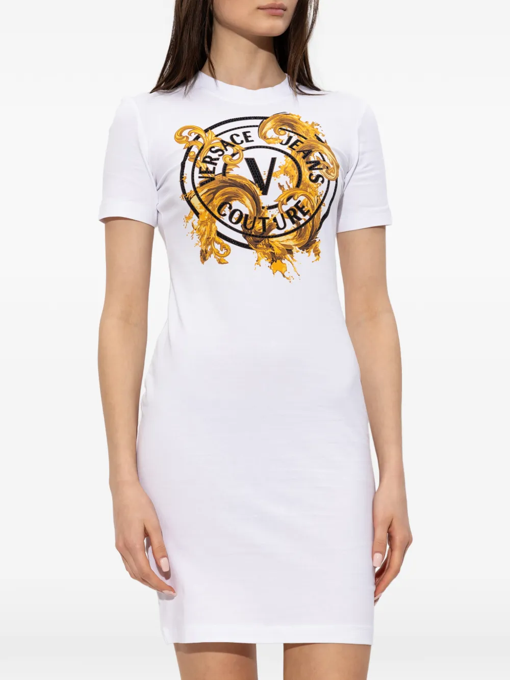 Versace Jeans Couture Mini-jurk met logoprint Wit