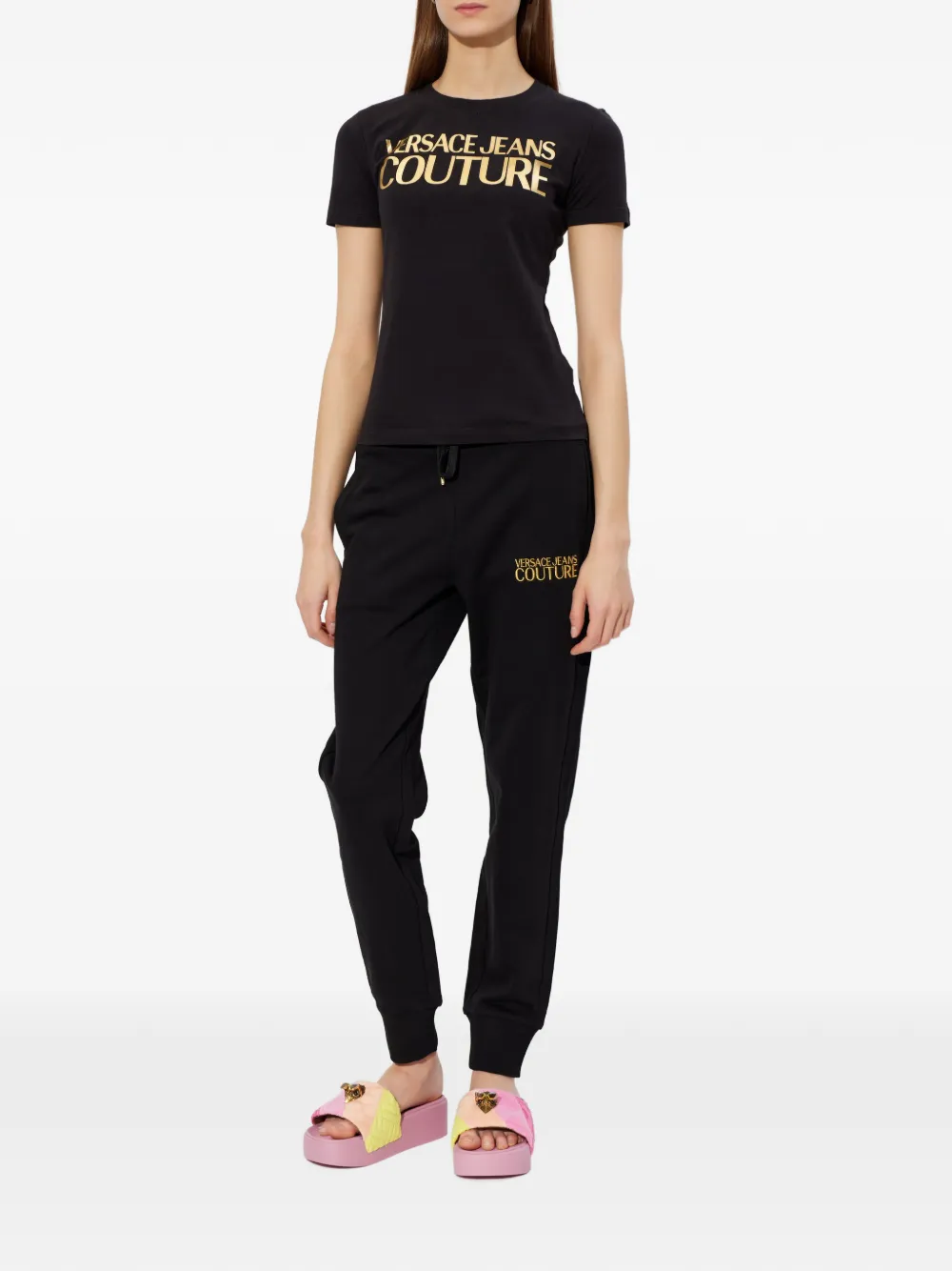 Versace Jeans Couture Trainingsbroek met geborduurd logo Zwart