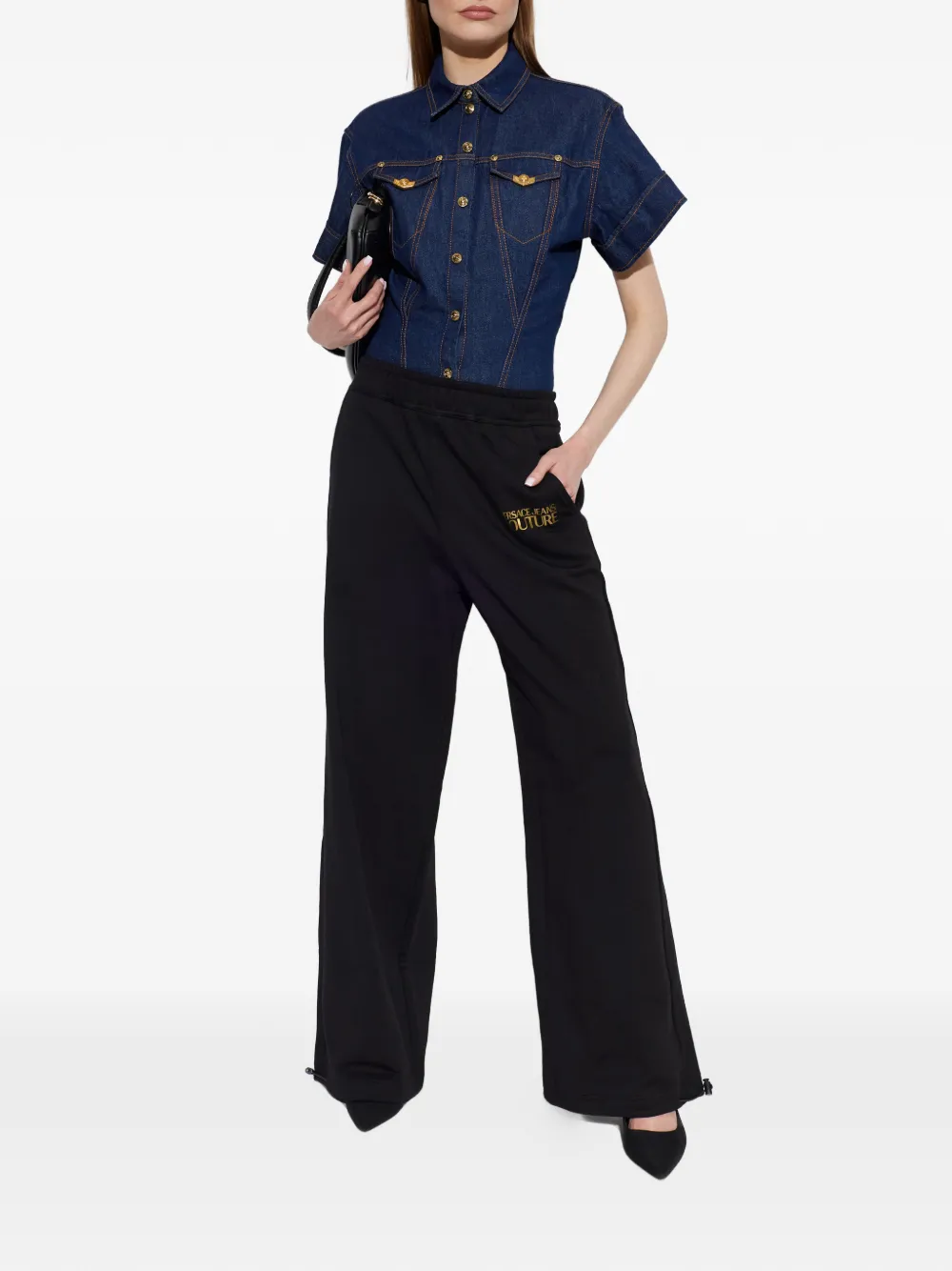 Versace Jeans Couture Broek met logo Zwart