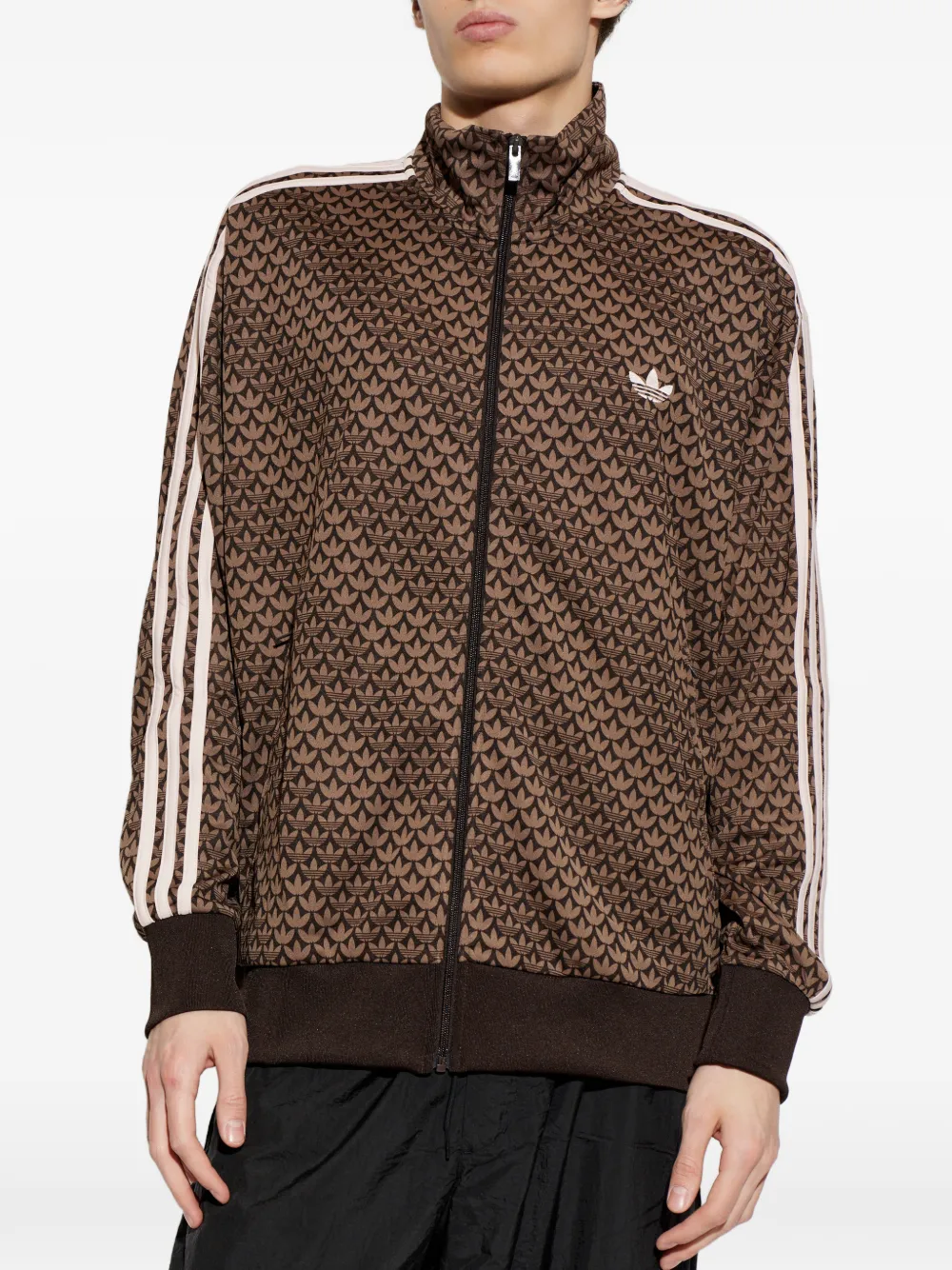 adidas Firebird sweater met monogramprint en streep Bruin