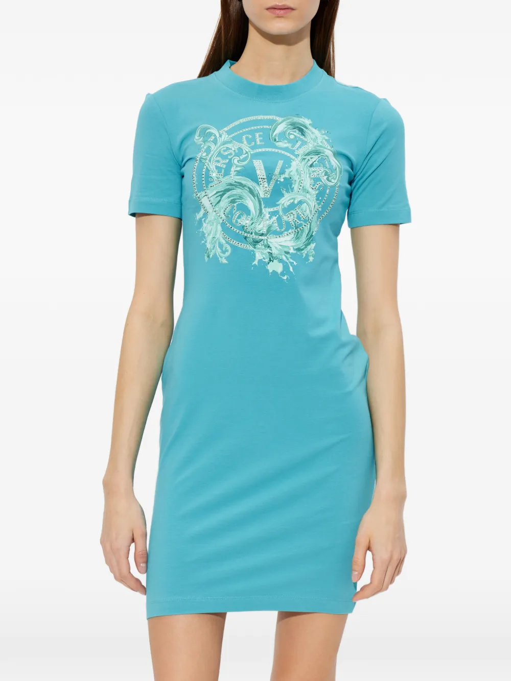 Versace Jeans Couture Verfraaide jurk met print Blauw