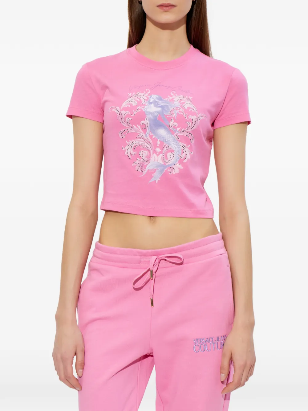 Versace Jeans Couture Katoenen T-shirt met zeemeerminprint Roze