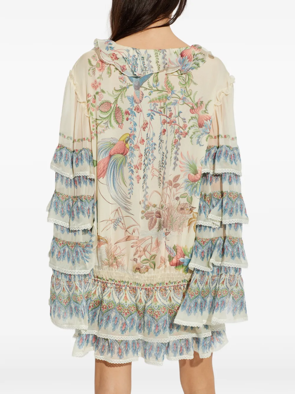 ETRO Mini-jurk met bloemenprint en ruches Beige