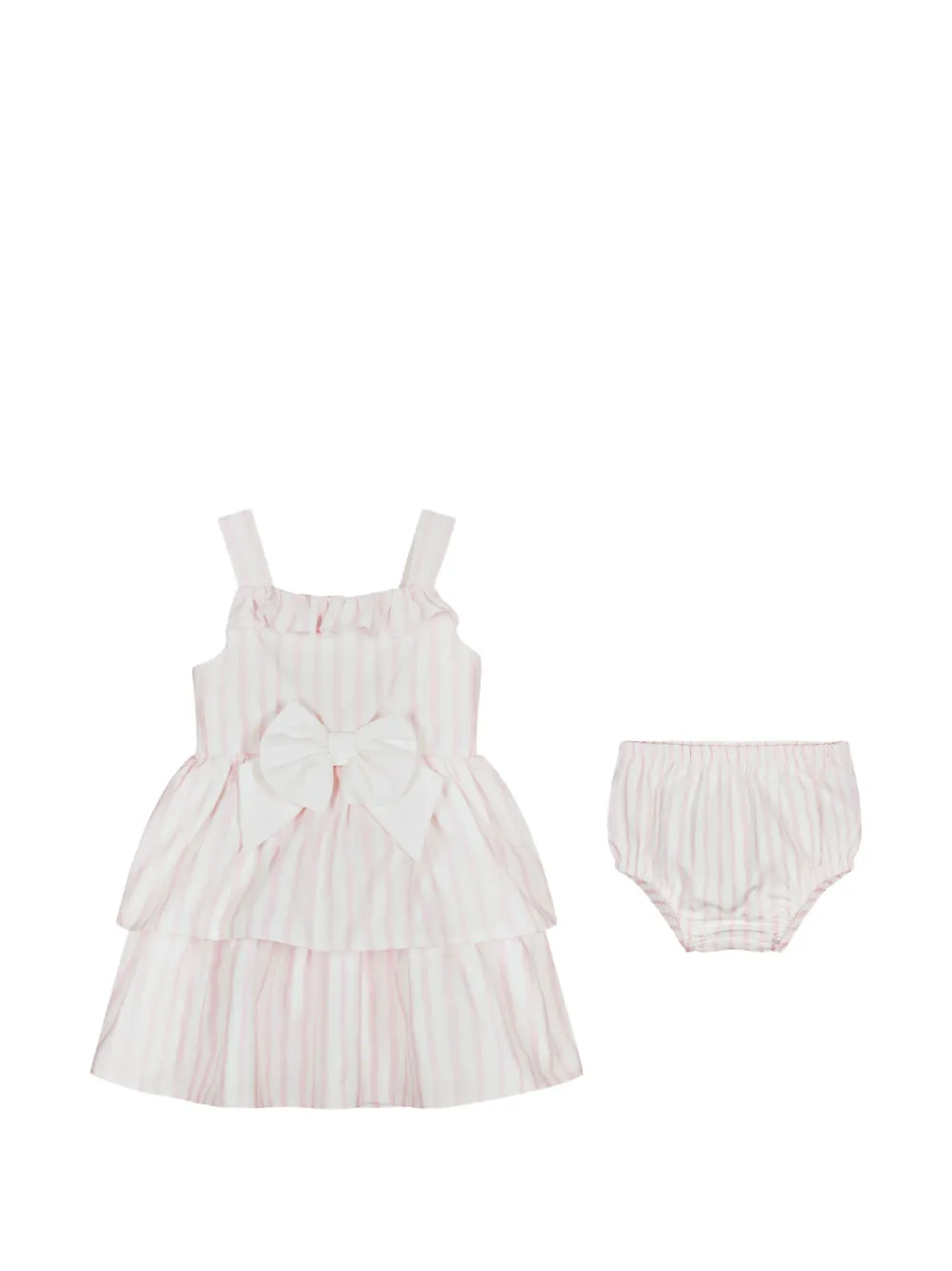 CACHAREL KIDS striped-pattern bow-embellishment dress set (set of two) - Pink