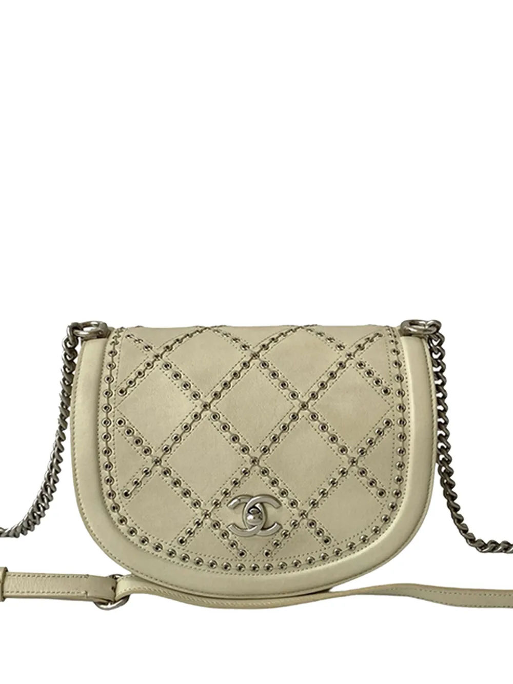 CHANEL Pre-Owned 2018 Small Calfskin Coco Eyelets Round Flap crossbody bag - Bianco