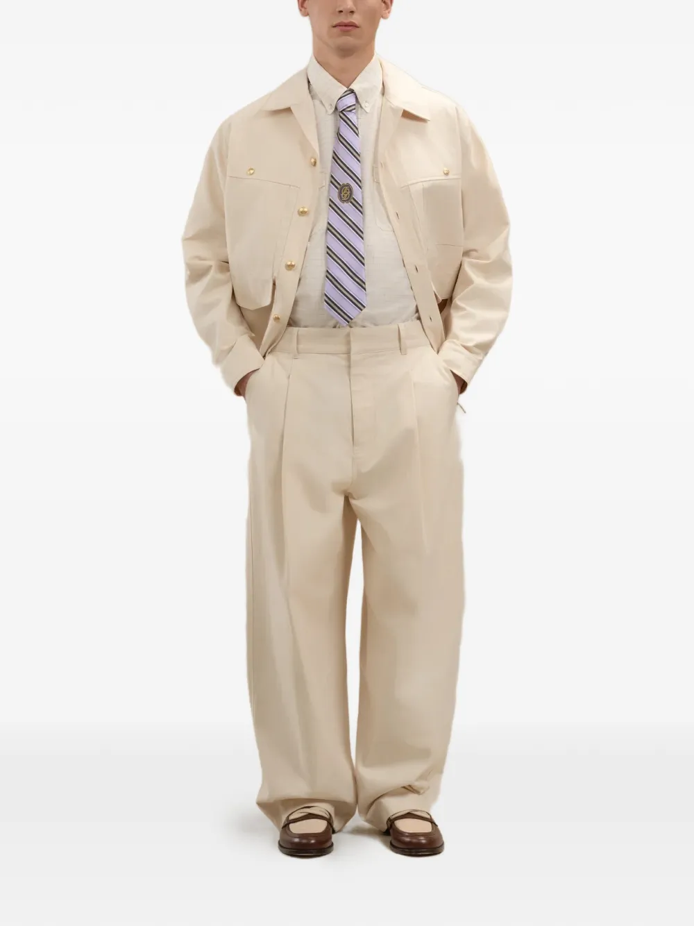 Drôle De Monsieur Button-down katoenen jack met zakdetail Beige