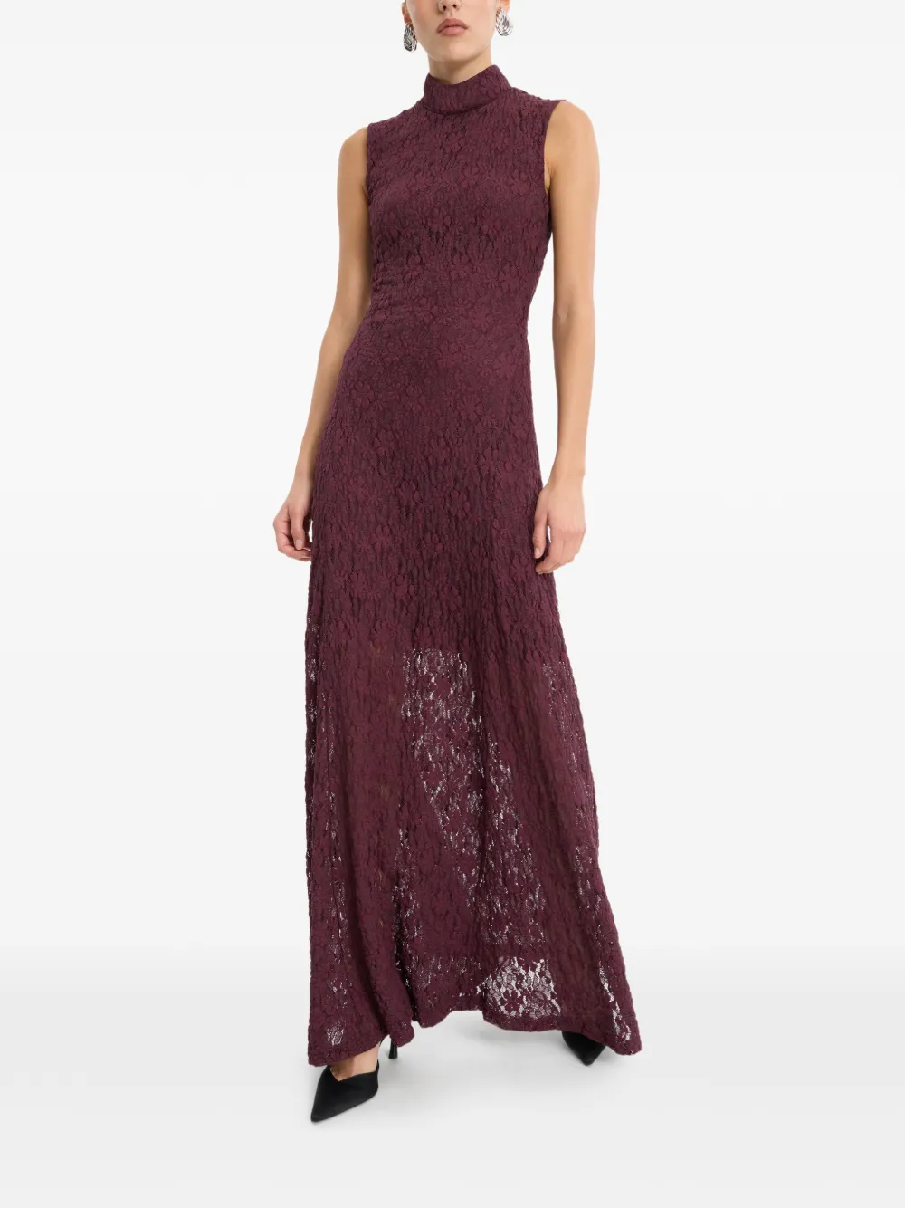 ROTATE BIRGER CHRISTENSEN Flared maxi-jurk met kant Rood