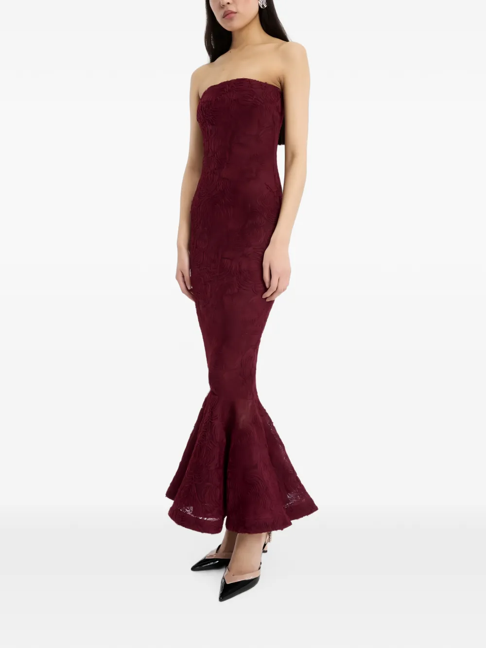 ROTATE BIRGER CHRISTENSEN Mesh jurk met bloemen en ruches Rood
