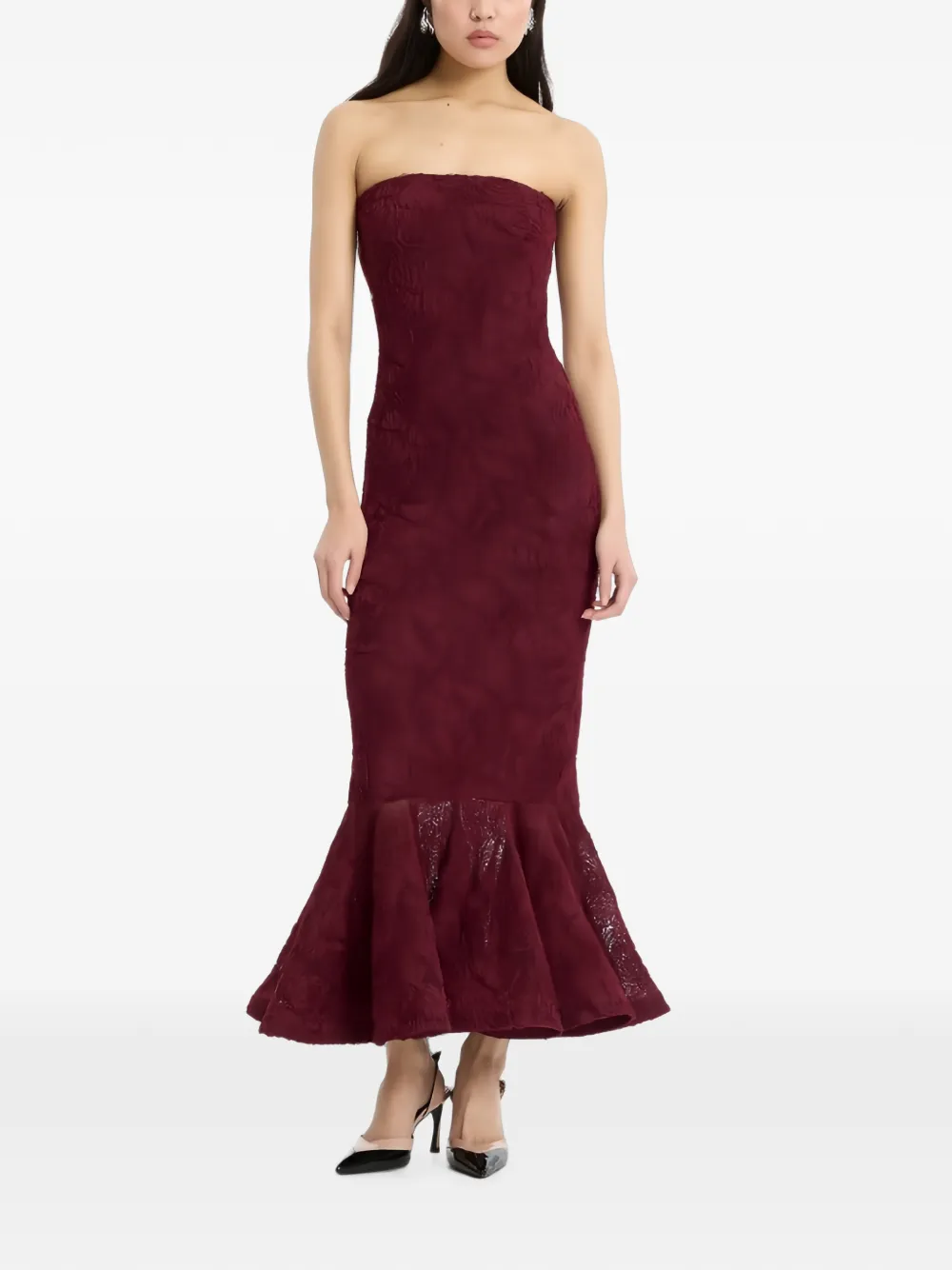 ROTATE BIRGER CHRISTENSEN Mesh jurk met bloemen en ruches Rood