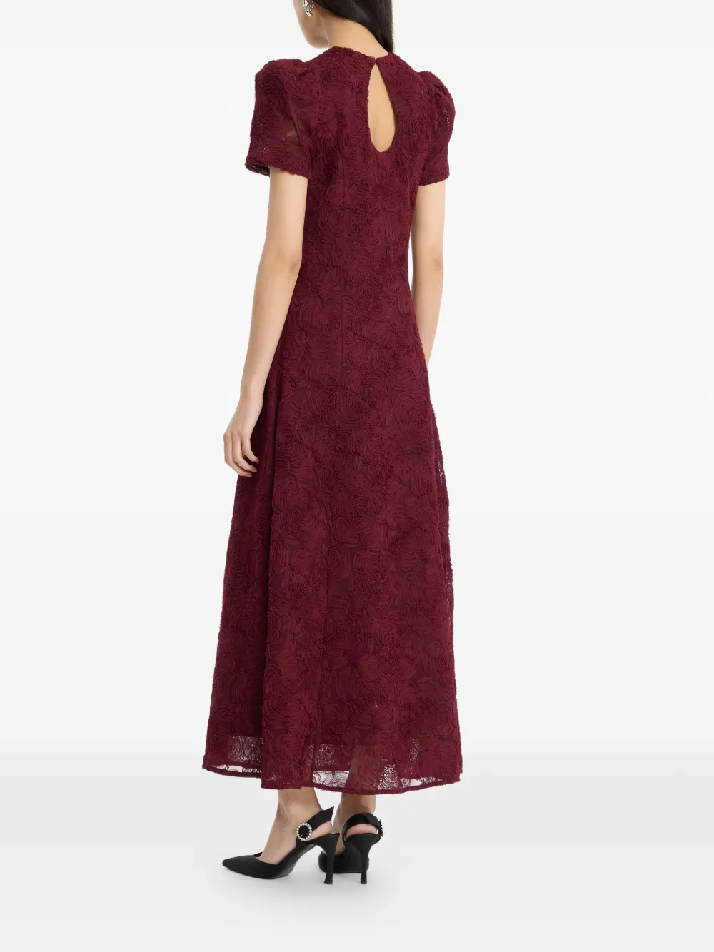 ROTATE BIRGER CHRISTENSEN Flared jurk met bloemen en mesh Rood