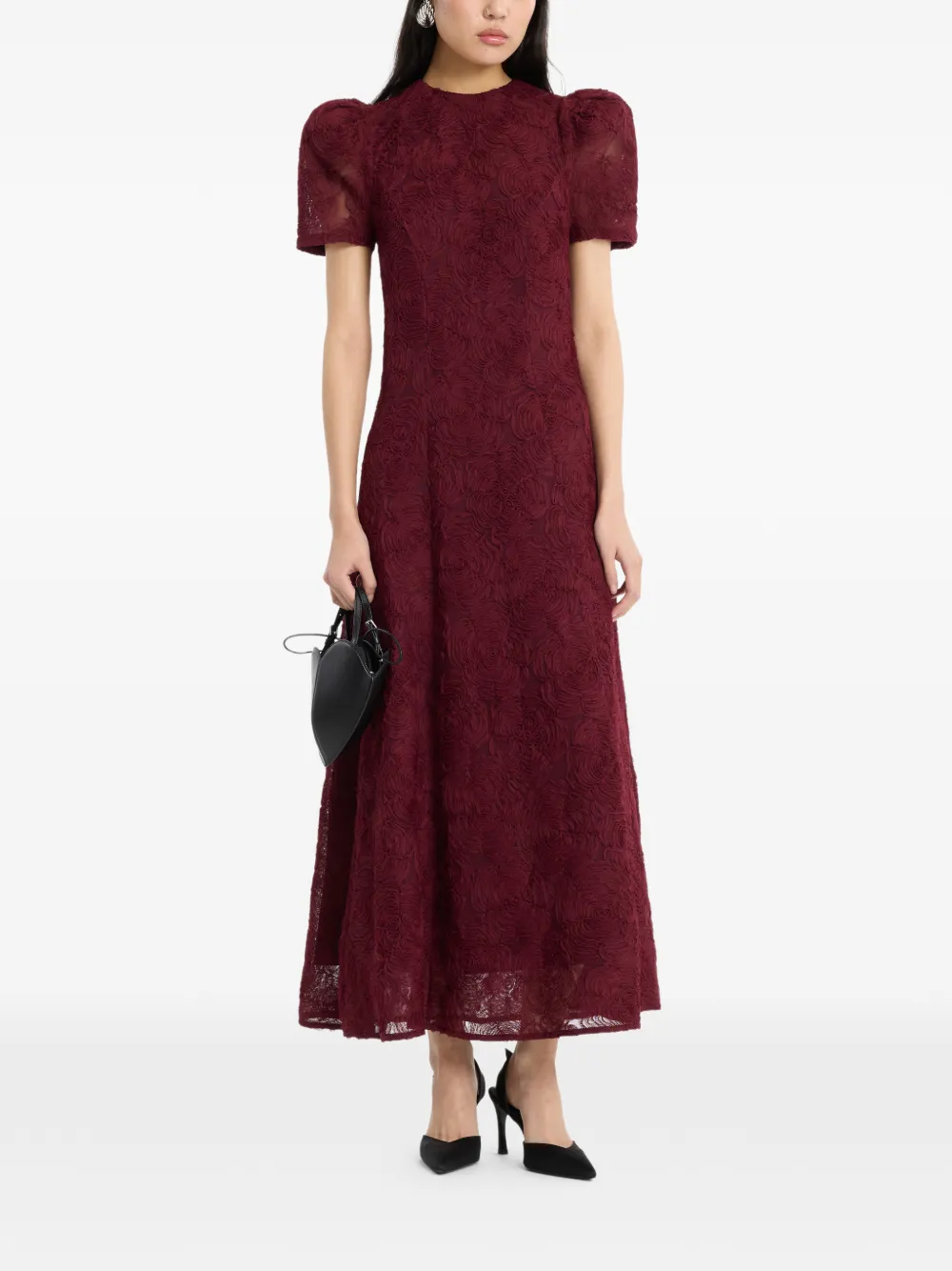 ROTATE BIRGER CHRISTENSEN Flared jurk met bloemen en mesh Rood