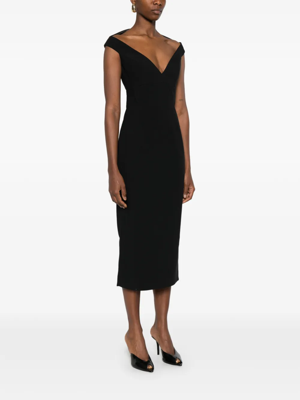 Solace London Monica midi-jurk met V-hals Zwart