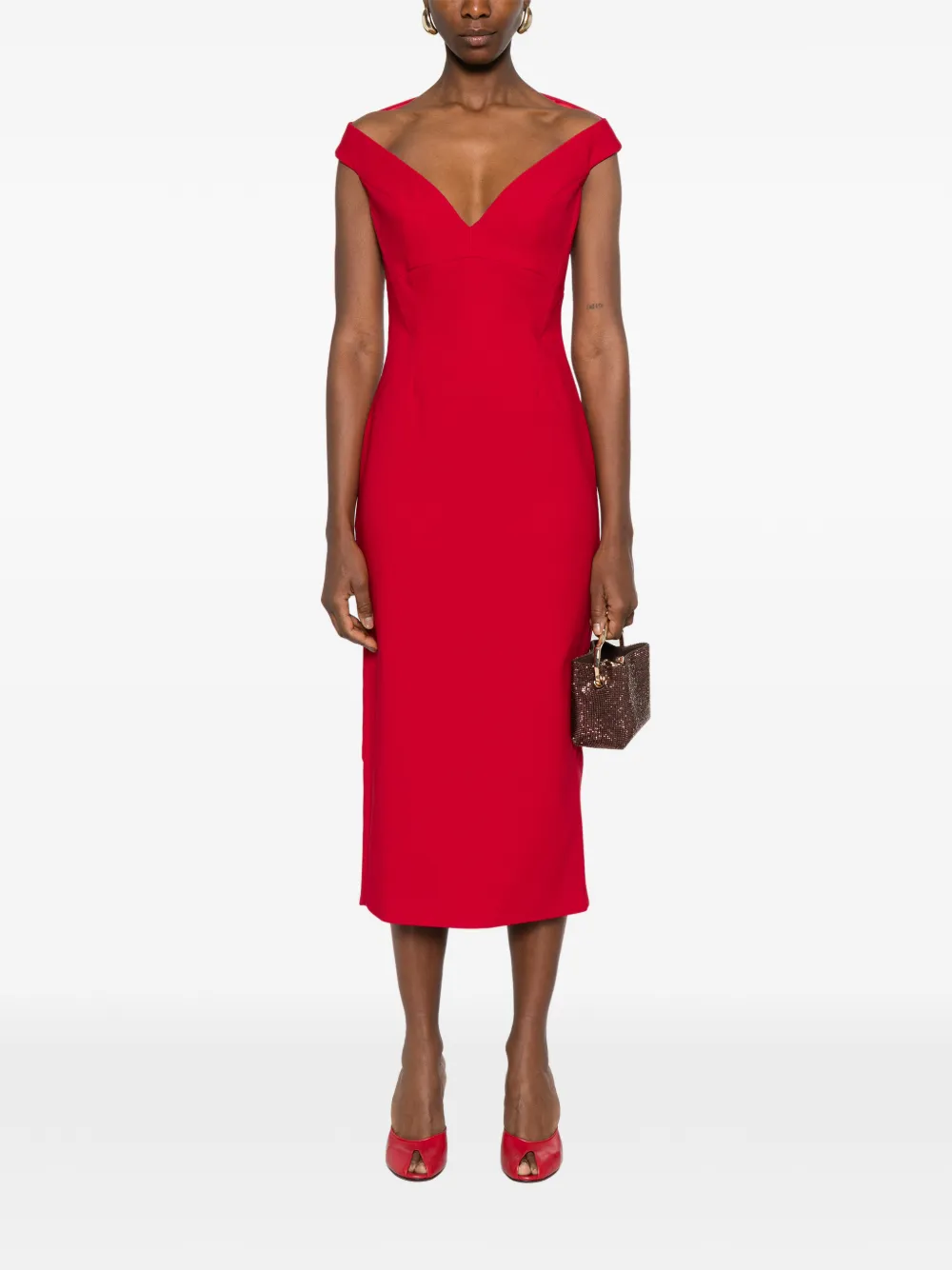 Solace London Monica midi-jurk met V-hals Rood