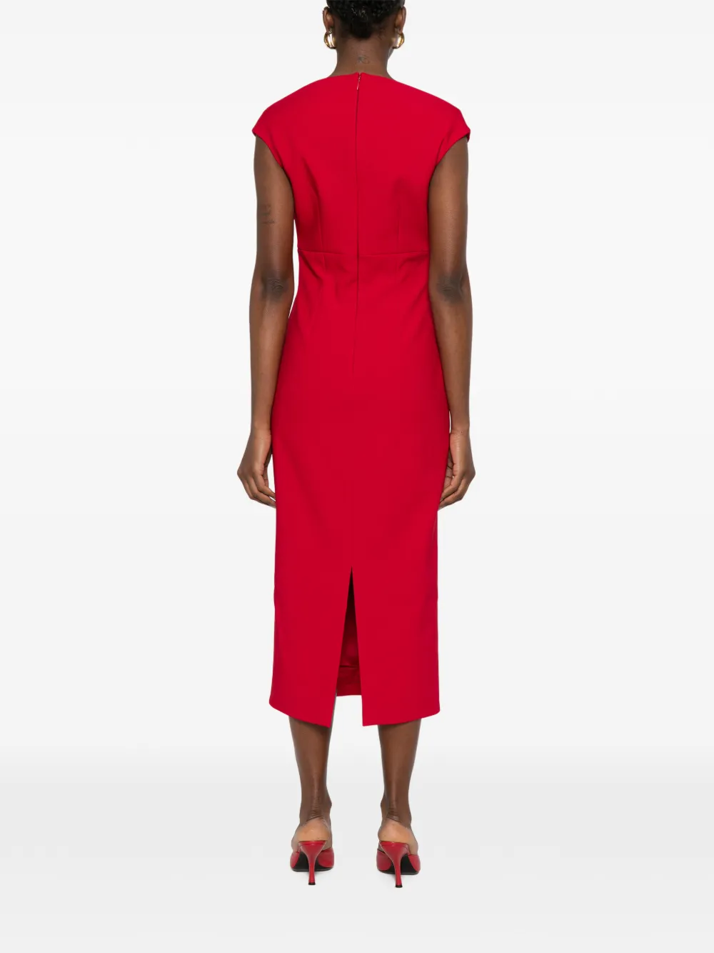 Solace London Monica midi-jurk met V-hals Rood