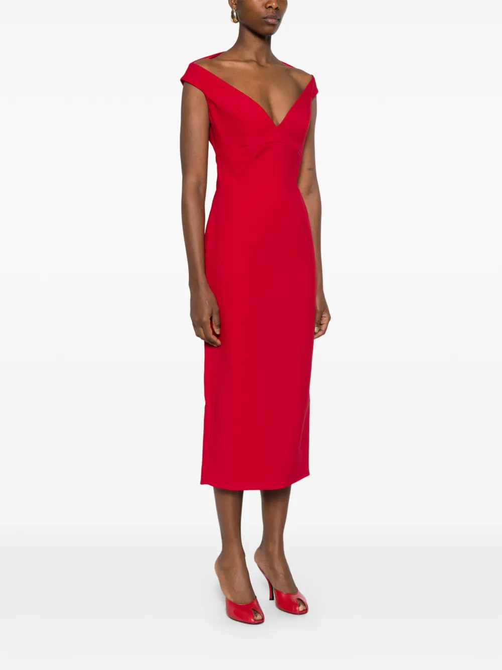 Solace London Monica midi-jurk met V-hals Rood