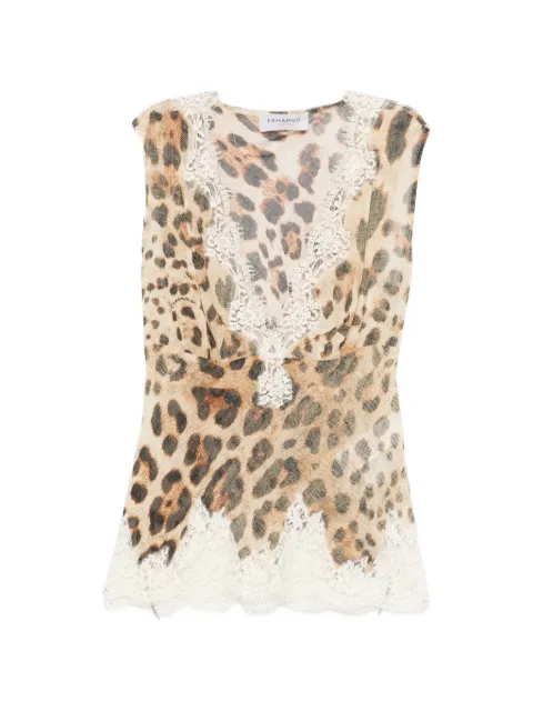 ERMANNO FIRENZE leopard-print lace-trim top