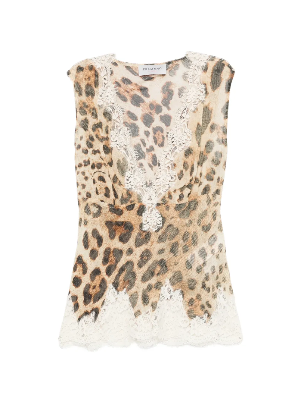 ERMANNO FIRENZE leopard-print lace-trim top - Neutrals