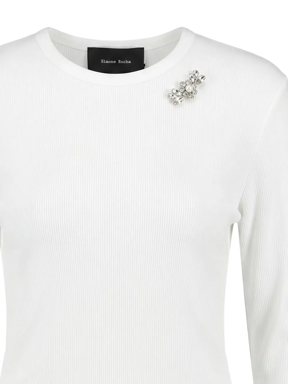Simone Rocha Geribbeld T-shirt verfraaid met kristallen Wit