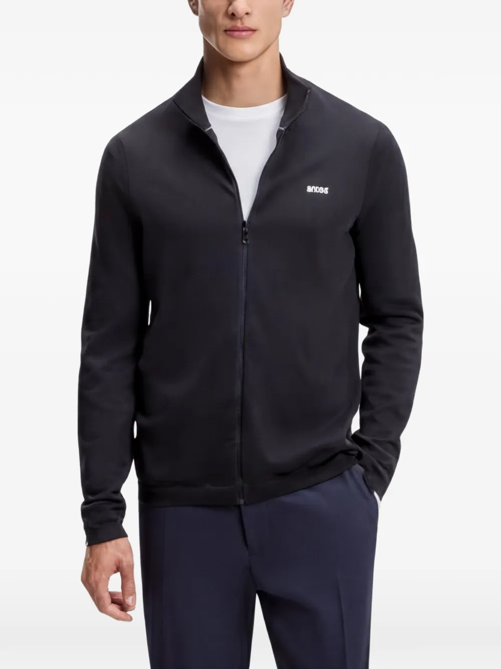 BOSS Gebreid vest met contrasterend logo Zwart