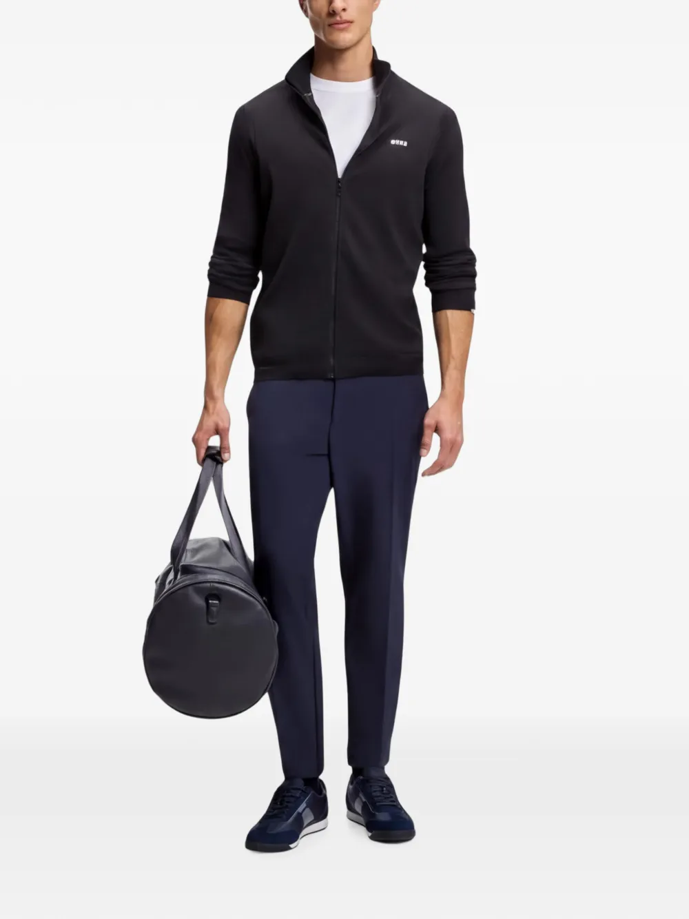 BOSS Gebreid vest met contrasterend logo Zwart