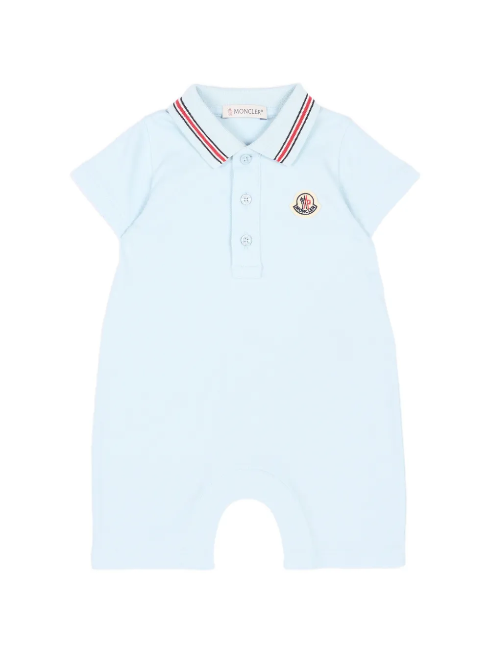 Moncler Enfant grenouillère à patch logo et col rayé - Bleu