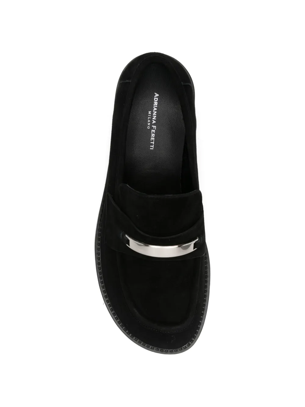 ADRIANNA FERETTI plaque-detail suede loafers Zwart