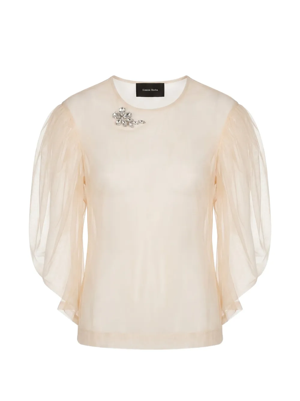 Simone Rocha crystal-embellished puff-sleeve top - Toni neutri