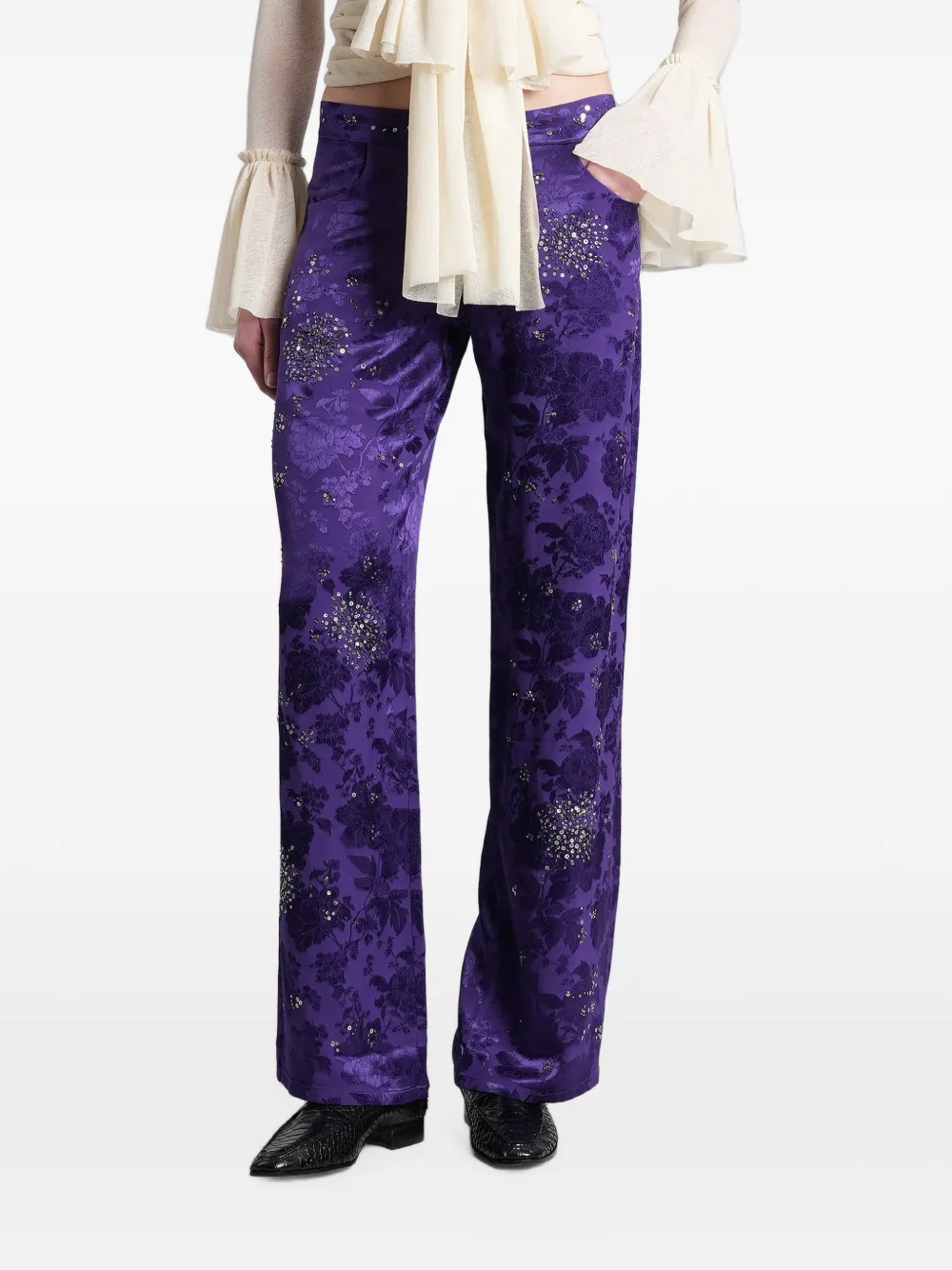 SIEDRES Pantaloni Brity a fiori jacquard con paillettes - Viola