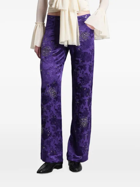 SIEDRES Brity floral-jacquard sequin-embellished trousers